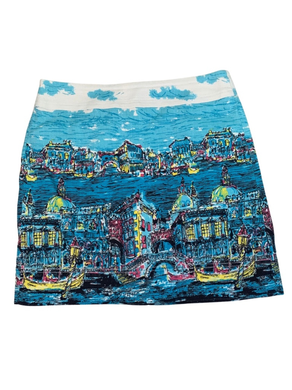 Talbots Lined Straight Skirt Venice Canal Cityscape Scene Women's 8P Vacation